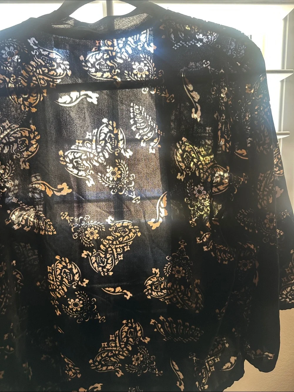 Band of Gypsies Black Velvet Open Kimono with Nude Floral Paisley Burnout Size L